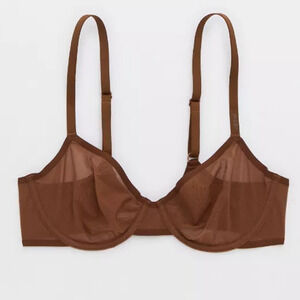 NWT AERIE Sz 32C Smoothez Mesh Balconette Unlined Bra in Universe Brown